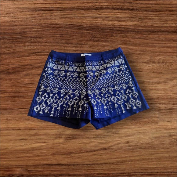 LUCY PARIS Navy Blue Cross Stitch Embroidered Shorts Sz L 42 poll on summer - Picture 4 of 14